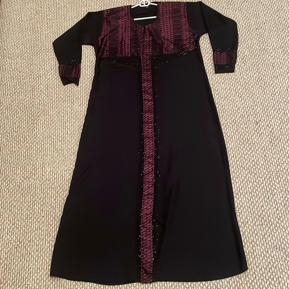 Hand Sewn Women's Modest Black and Fuchsia Abaya Muslim Dress